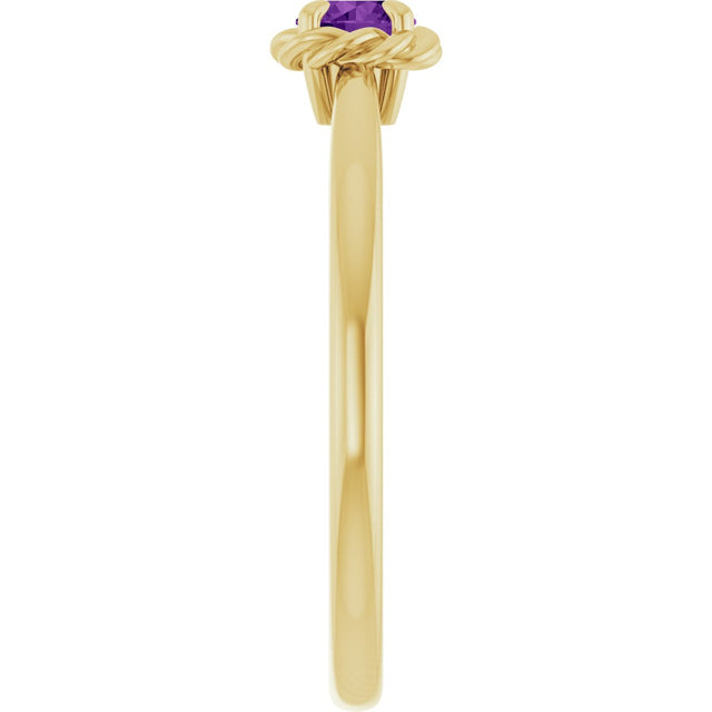 14K Gold Round Natural Amethyst Claw-Prong Rope Solitaire Ring - Yellow Gold - view 9