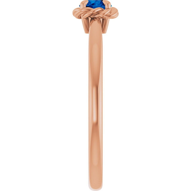 14K Gold Round Natural Blue Sapphire Claw-Prong Rope Solitaire Ring - Rose Gold - view 9