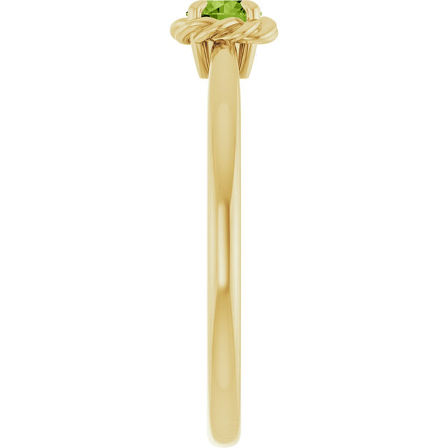14K Gold Round Natural Peridot Claw-Prong Rope Solitaire Ring - Yellow Gold - view 9