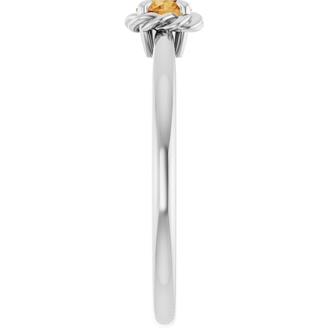 Platinum Round Natural Citrine Claw-Prong Rope Solitaire Ring - view 9