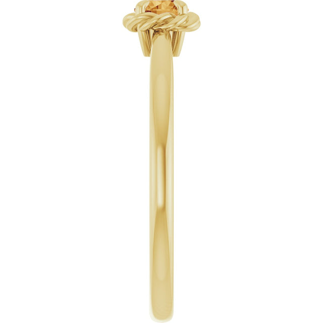 14K Gold Round Natural Citrine Claw-Prong Rope Solitaire Ring - Yellow Gold - view 9