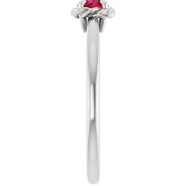 Platinum Round Lab-Grown Ruby Claw-Prong Rope Solitaire Ring - view 9
