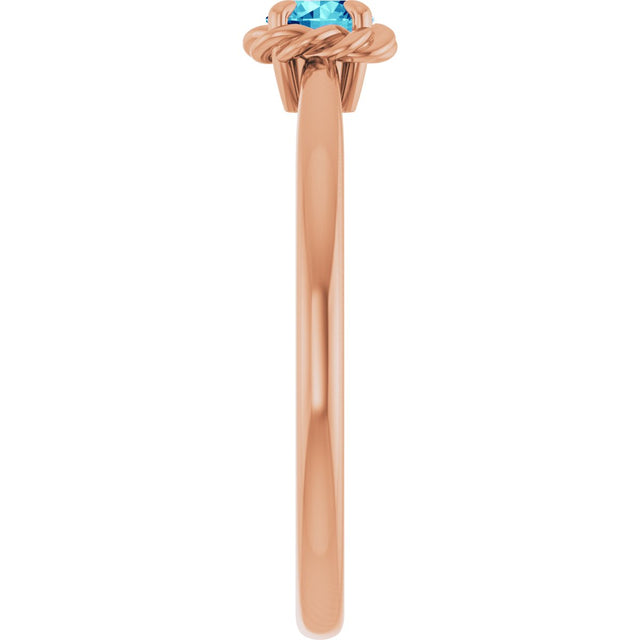 14K Gold Round Natural Blue Zircon Claw-Prong Rope Solitaire Ring - Rose Gold - view 9