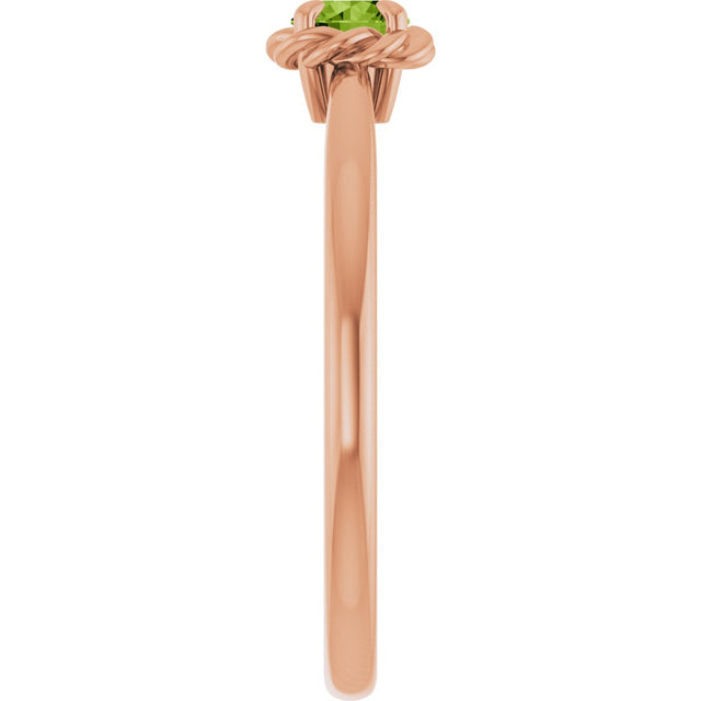 14K Gold Round Natural Peridot Claw-Prong Rope Solitaire Ring - Rose Gold - view 9