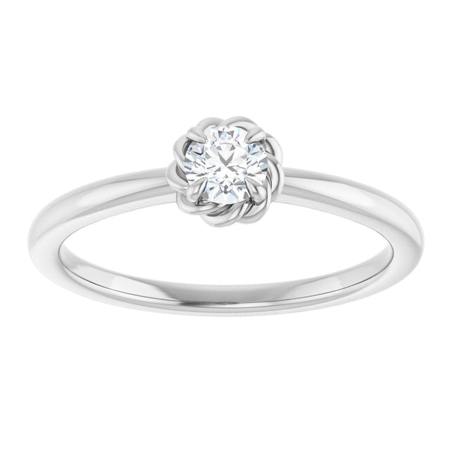 Platinum Round Natural White Sapphire Claw-Prong Rope Solitaire Ring - view 8