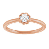 14K Gold Round Natural White Sapphire Claw-Prong Rope Solitaire Ring - Rose Gold - view 8