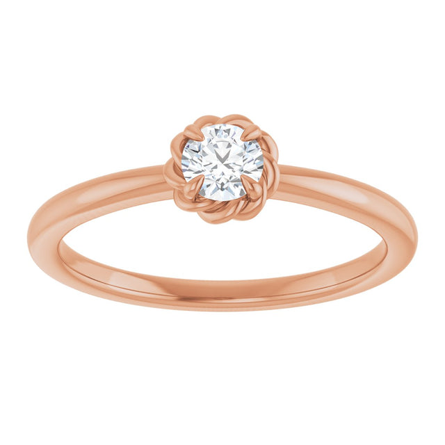 14K Gold Round Natural White Sapphire Claw-Prong Rope Solitaire Ring - Rose Gold - view 8