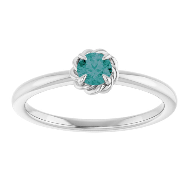 14K Gold Round Lab-Grown Alexandrite Claw-Prong Rope Solitaire Ring - White Gold - view 8