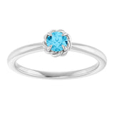 14K Gold Round Natural Aquamarine Claw-Prong Rope Solitaire Ring - White Gold - view 8