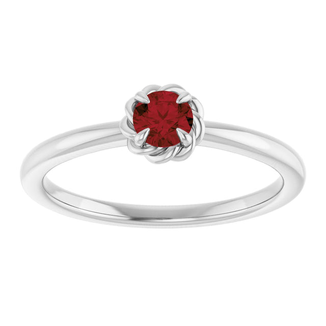 Platinum Round Natural Mozambique Garnet Claw-Prong Rope Solitaire Ring - view 8