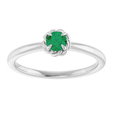 14K Gold Round Lab-Grown Emerald Claw-Prong Rope Solitaire Ring - White Gold - view 8