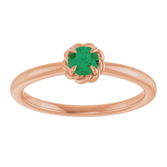 14K Gold Round Natural Emerald Claw-Prong Rope Solitaire Ring - Rose Gold - view 7