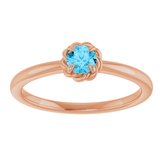 14K Gold Round Natural Aquamarine Claw-Prong Rope Solitaire Ring - Rose Gold - view 8