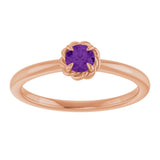 14K Gold Round Natural Amethyst Claw-Prong Rope Solitaire Ring - Rose Gold - view 8