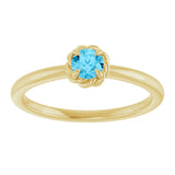 14K Gold Round Natural Aquamarine Claw-Prong Rope Solitaire Ring - Yellow Gold - view 8