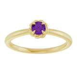 14K Gold Round Natural Amethyst Claw-Prong Rope Solitaire Ring - Yellow Gold - view 8