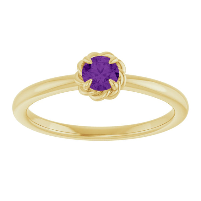 14K Gold Round Natural Amethyst Claw-Prong Rope Solitaire Ring - Yellow Gold - view 8