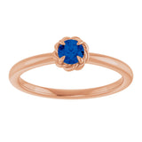 14K Gold Round Lab-Grown Blue Sapphire Claw-Prong Rope Solitaire Ring - Rose Gold - view 8