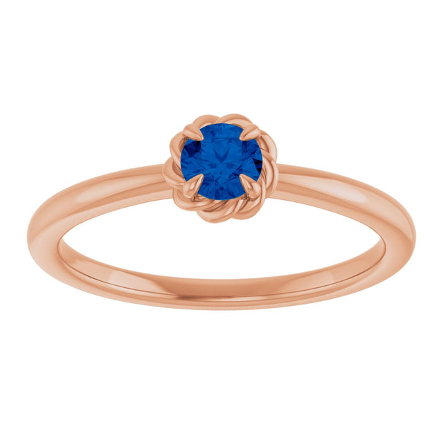 14K Gold Round Lab-Grown Blue Sapphire Claw-Prong Rope Solitaire Ring - Rose Gold - view 8