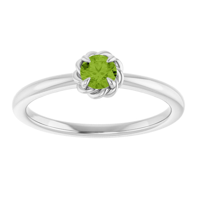 14K Gold Round Natural Peridot Claw-Prong Rope Solitaire Ring - White Gold - view 8