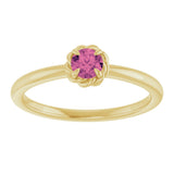 14K Gold Round Natural Pink Tourmaline Claw-Prong Rope Solitaire Ring - Yellow Gold - view 8