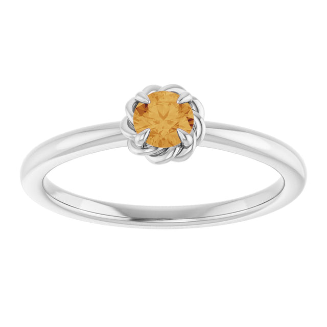 Platinum Round Natural Citrine Claw-Prong Rope Solitaire Ring - view 8