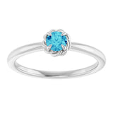14K Gold Round Natural Blue Zircon Claw-Prong Rope Solitaire Ring - White Gold - view 8