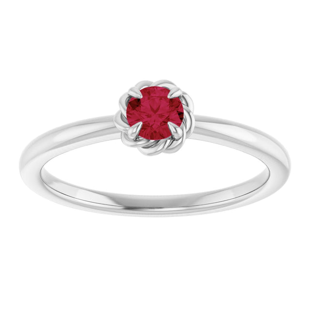 Platinum Round Lab-Grown Ruby Claw-Prong Rope Solitaire Ring - view 8