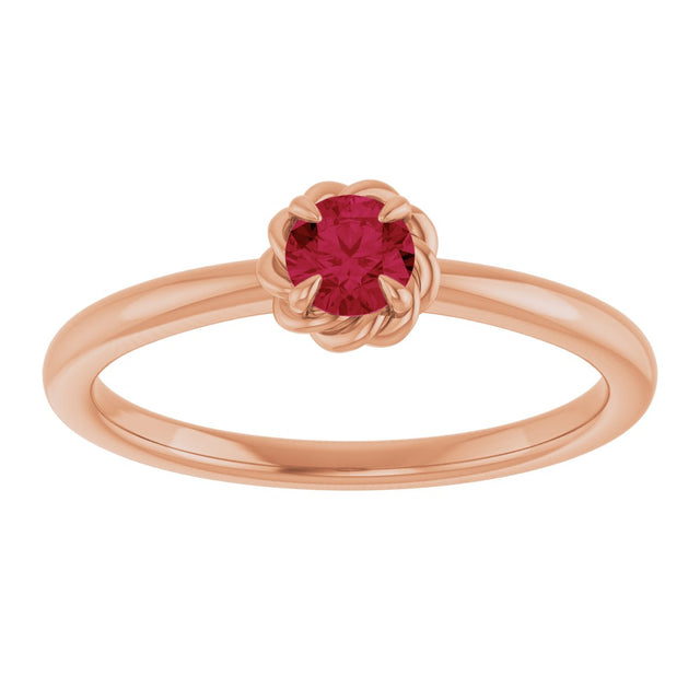 14K Gold Round Lab-Grown Ruby Claw-Prong Rope Solitaire Ring - Rose Gold - view 8