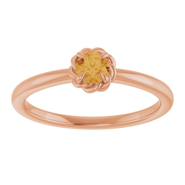 14K Gold Round Natural Citrine Claw-Prong Rope Solitaire Ring - Rose Gold - view 8