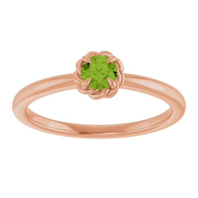 14K Gold Round Natural Peridot Claw-Prong Rope Solitaire Ring - Rose Gold - view 8
