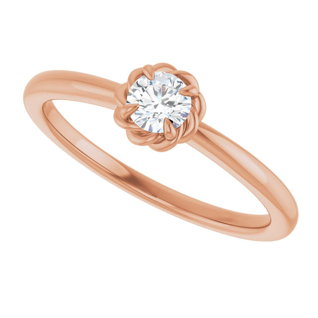 14K Gold Round Natural White Sapphire Claw-Prong Rope Solitaire Ring - Rose Gold - view 10
