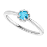 Platinum Round Natural Aquamarine Claw-Prong Rope Solitaire Ring - view 10