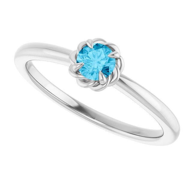 Platinum Round Natural Aquamarine Claw-Prong Rope Solitaire Ring - view 10