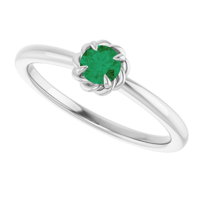 Platinum Round Natural Emerald Claw-Prong Rope Solitaire Ring - view 10