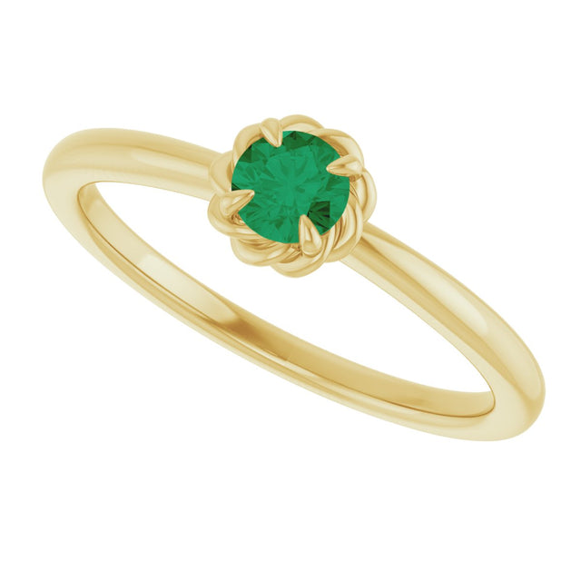 14K Gold Round Natural Emerald Claw-Prong Rope Solitaire Ring - Yellow Gold - view 10