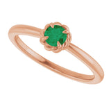 14K Gold Round Natural Emerald Claw-Prong Rope Solitaire Ring - Rose Gold - view 10