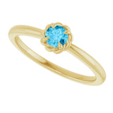 14K Gold Round Natural Aquamarine Claw-Prong Rope Solitaire Ring - Yellow Gold - view 10