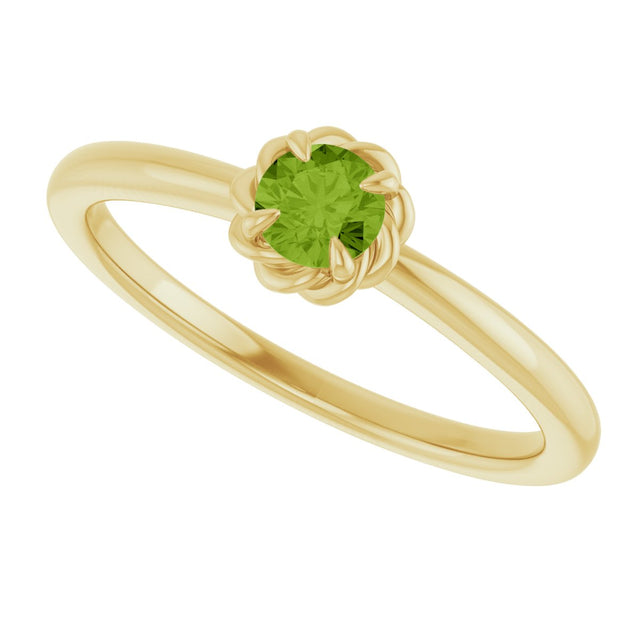 14K Gold Round Natural Peridot Claw-Prong Rope Solitaire Ring - Yellow Gold - view 10