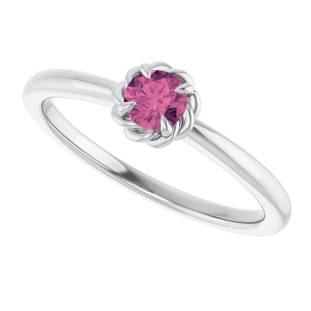 Platinum Round Natural Pink Tourmaline Claw-Prong Rope Solitaire Ring - view 10