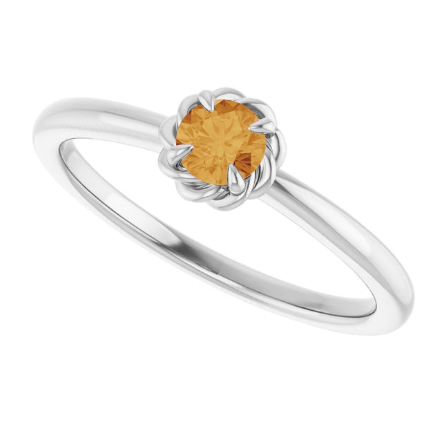 Platinum Round Natural Citrine Claw-Prong Rope Solitaire Ring - view 10