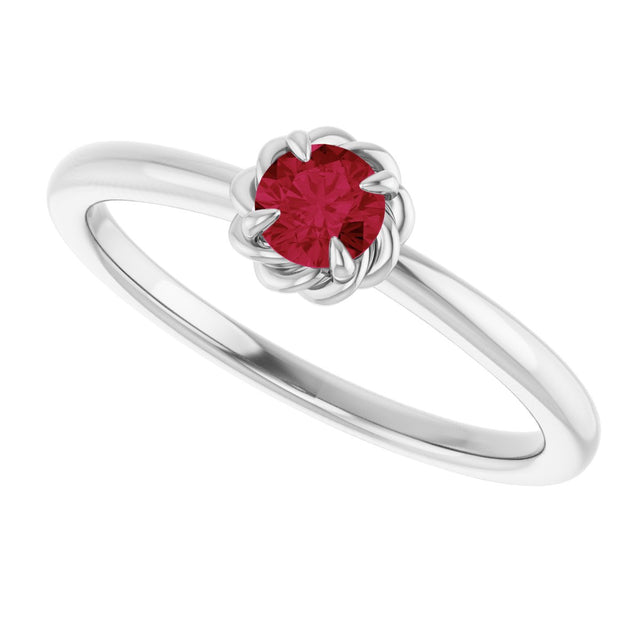 Platinum Round Lab-Grown Ruby Claw-Prong Rope Solitaire Ring - view 10