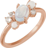 14K Gold Oval Natural Rainbow Moonstone Scattered Cabochon Ring - Rose Gold