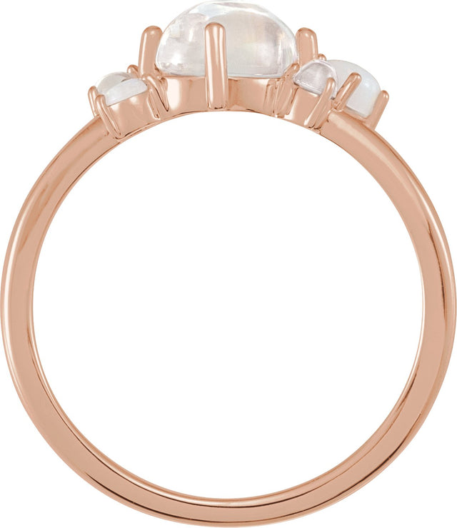 14K Gold Oval Natural Rainbow Moonstone Scattered Cabochon Ring - Rose Gold - view 2