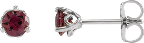 Platinum Natural Rhodolite Garnet Round 3-Prong Heart Stud Earrings