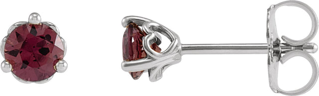 14K Gold Natural Rhodolite Garnet Round 3-Prong Heart Stud Earrings - White Gold