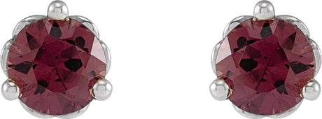 Platinum Natural Rhodolite Garnet Round 3-Prong Heart Stud Earrings - view 2