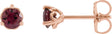 14K Gold Natural Rhodolite Garnet Round 3-Prong Heart Stud Earrings - Rose Gold