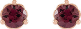 14K Gold Natural Rhodolite Garnet Round 3-Prong Heart Stud Earrings - Rose Gold - view 2