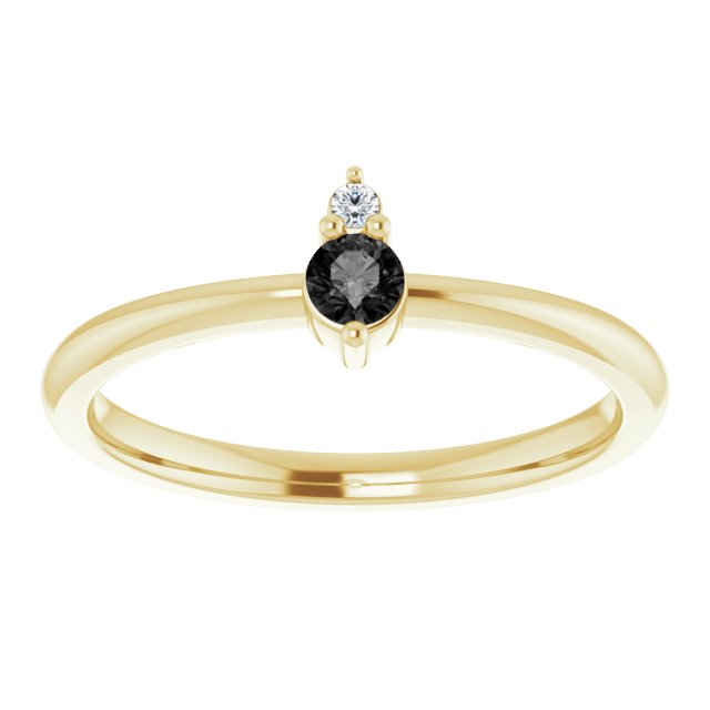 14K Gold Round Natural Black Onyx & Natural Diamond Accented Ring - Yellow Gold - view 4